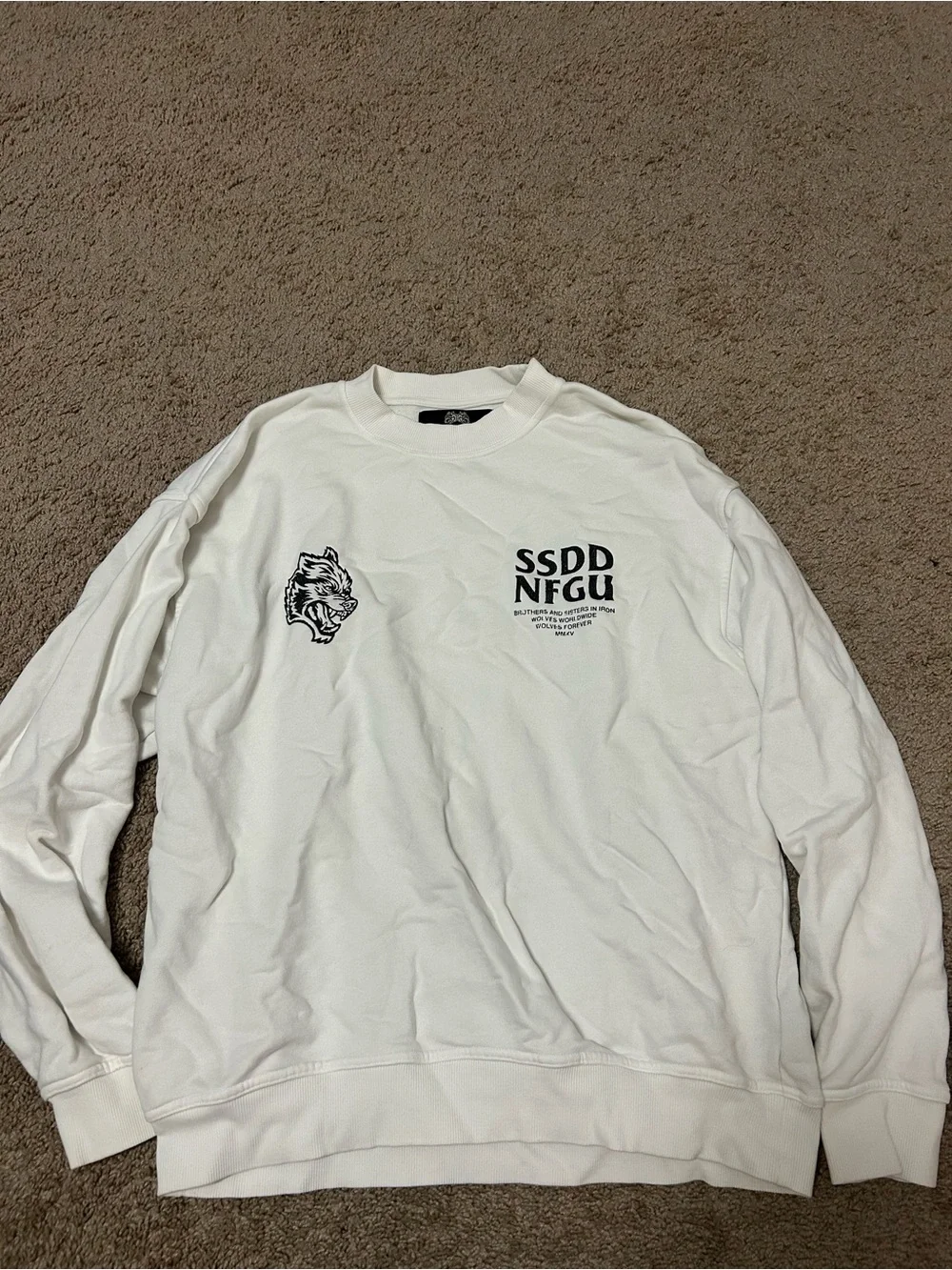 Darc Sport White Crewneck Sweater with Black Graphic